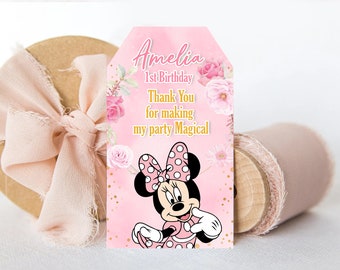 Étiquettes de remerciement Minnie Mouse rose, étiquettes cadeaux Minnie Mouse rose, Minnie Mouse rose, fichier numérique uniquement 0022