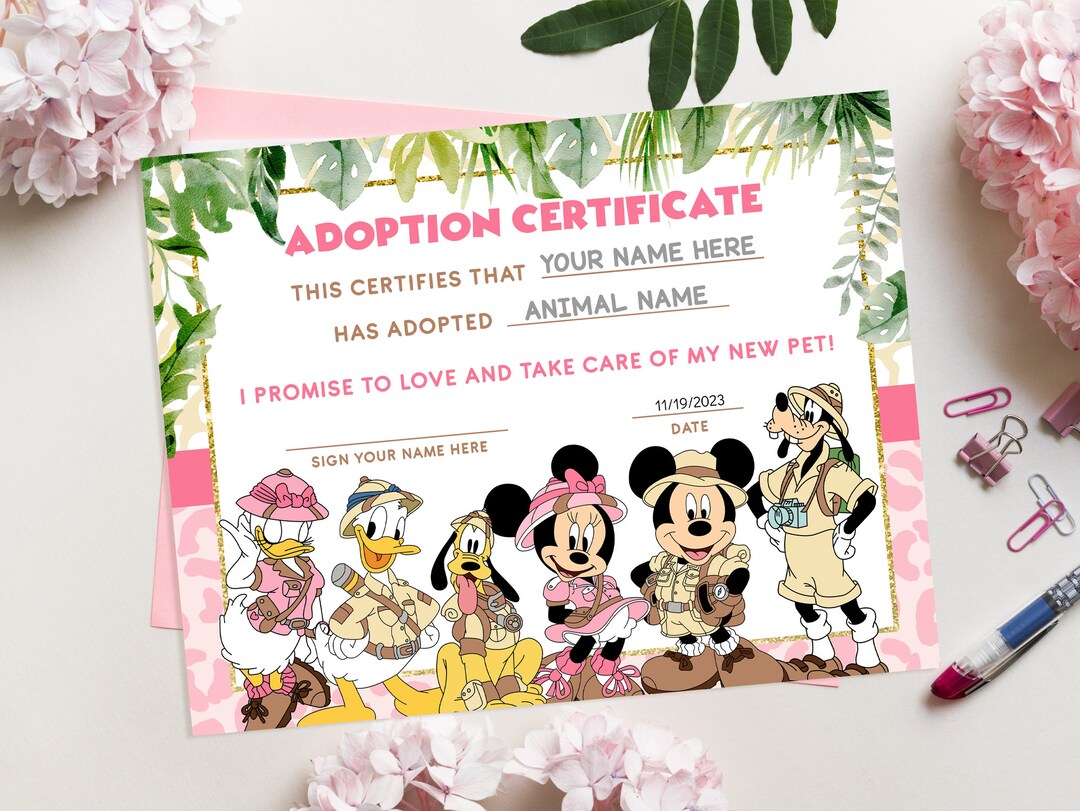 Mouse Rescue Medal Mouse Pink Safari Adoption Certificate, Mouse Safari Pink Certificate ...