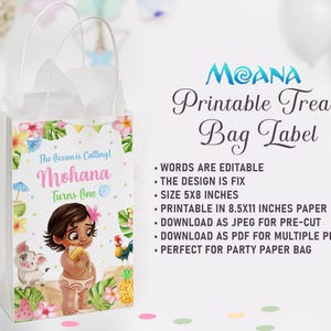 Baby Moana party treat bag label, Printable file only, 0012 image 2