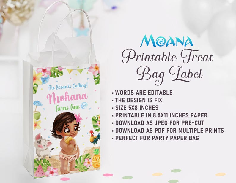 Baby Moana party treat bag label, Printable file only, 0012 image 2