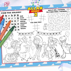 Toy Story Activity Placemat, Toy Story Placemat, Toy Story Coloring Sheet, DIGITAL FILE ONLY 0016