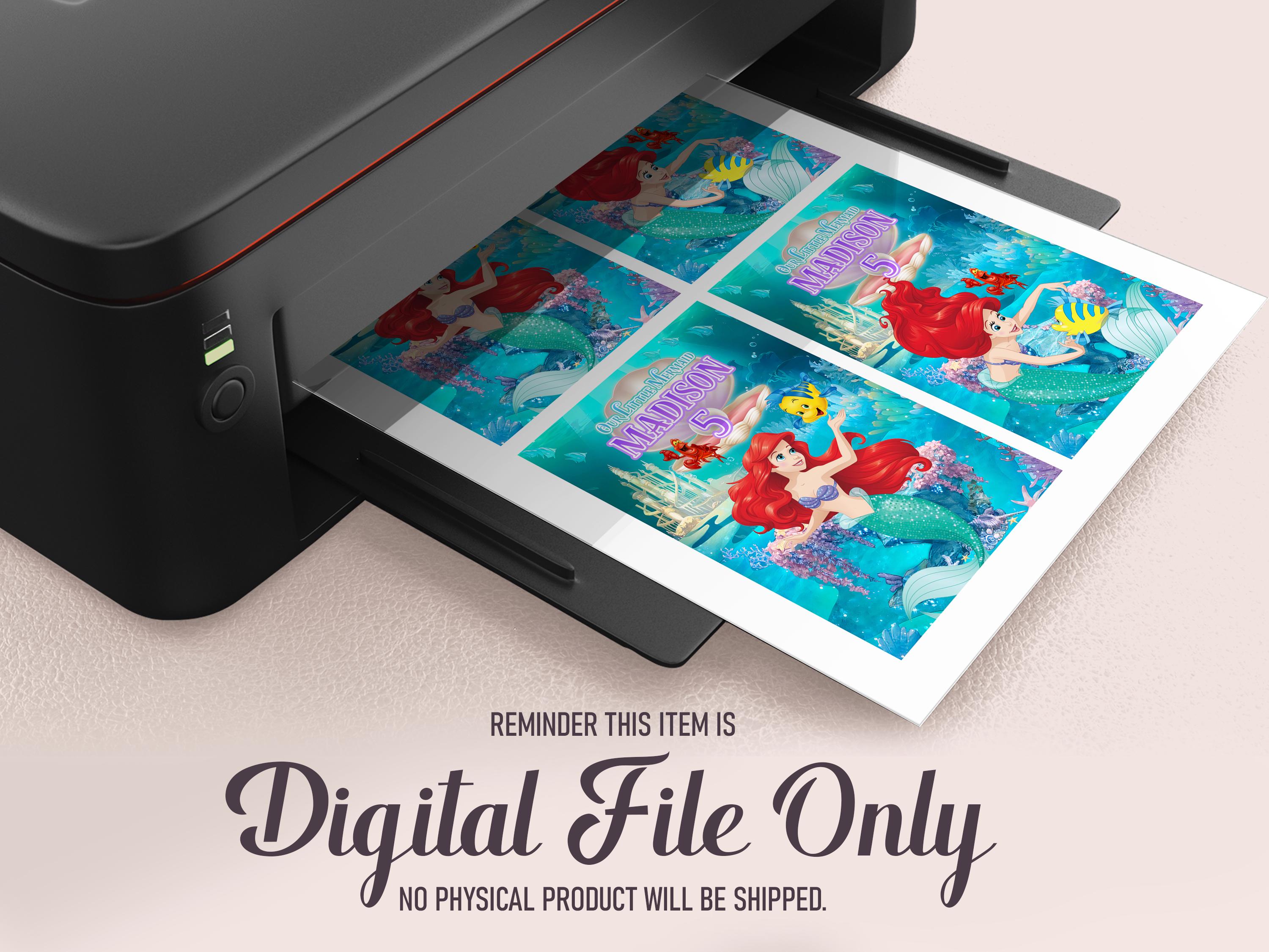Little Mermaid Party Favors, Ariel Juice Pouch Label, Digital File