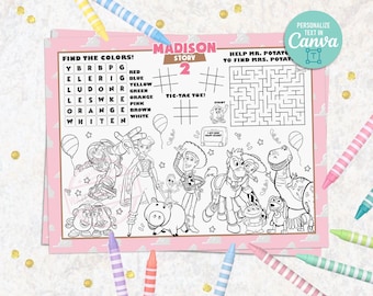Toy Story Girl Birthday Activity Placemat, Coloring Sheet (Digital File) 0033