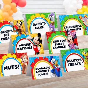 Étiquette de tente de nourriture de clubhouse de souris, étiquette de nourriture de clubhouse de souris, cadeaux de fête de clubhouse de souris, fête de Mickey et ses amis, DIGITALFILE seulement 0006