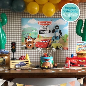 Cars Radiator Springs Backdrop, Personalized Birthday Banner (Digital File) 0031