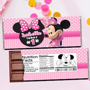 Minnie Pink Chocolate Bar Label, Minnie Candy Bar Wrapper, Minnie Chocolate Bar Printable, DIGITAL FILE ONLY 0038