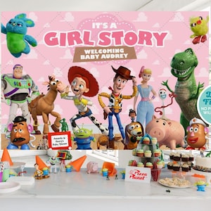 トイ・ストーリーのベビーシャワー用背景幕、「It's a Girl Story」バナー（デジタルファイル）0019