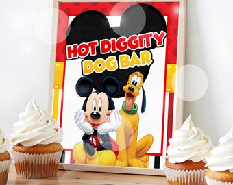 Mickey Hot Diggity Dog Bar Sign, Party Decor (Digital Download) 0002