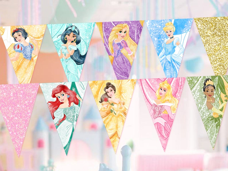 Princess Banderitas, Princess Garland Printable, Princess Bunting, INSTANT DOWNLOAD 0024 zdjęcie 1