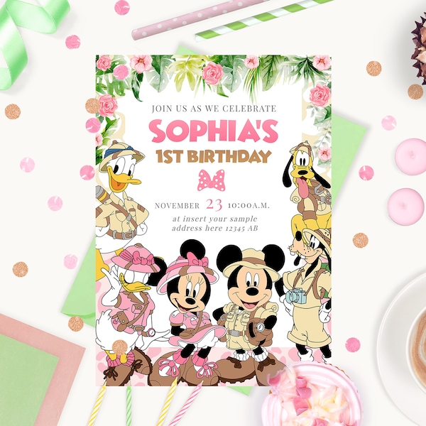 Mouse safari pink Invitation, Mouse safari pink E Invites, Mouse safari pink Invitation Template, Mouse safari pink Invitation 0023