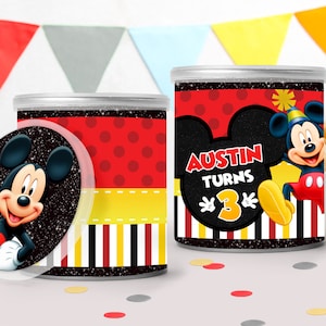 Cadeaux d'anniversaire Mickey, étiquette de boîte de conserve de pommes de terre souris, numérique