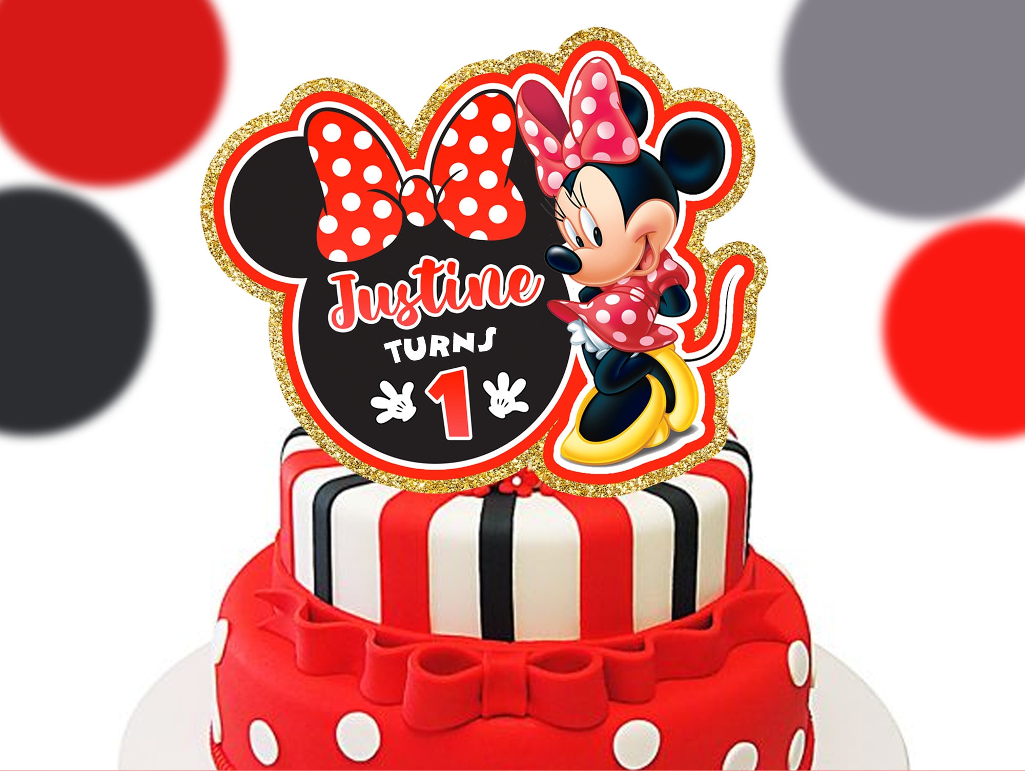 Minnie Mouse Red cake topper, Minnie Mouse Red Birthday Cake Topper Minnie Mouse Red toppers, Minnie Mouse Red, DIGITAL FILE ONLY 0039