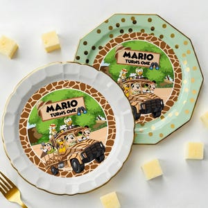 Recuerdos para fiesta de cumpleaños de Mickey Safari, plato de presentación de la jungla de ratones, descarga digital, 0030