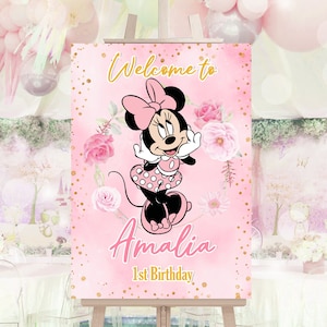 Minnie Mouse Pink Welcome Banner, Minnie Mouse Pink Welcome Board, Minnie Mouse Pink Printable Welcome Banner, DIGITAL FILE ONLY 0022