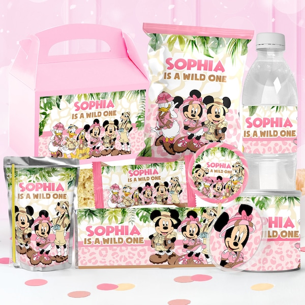 Mouse Safari Pink Party Package, Mouse Safari Pink Birthday Printables, Mouse Safari Pink Party Kit, DIGITAL FILE ONLY - 0023