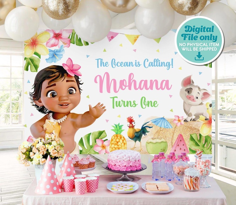 Baby Moana Party Banner, nur bedruckbarer Hintergrund, 0012 Bild 1