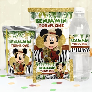 Mouse Safari Party Favors Template, Mouse Safari Treats Template, Mouse Safari Chip Bag label, Mouse Safari Bottle Wrapper, 0001