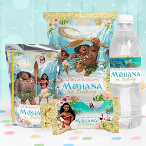 Szablon upominków na przyjęcie Moana, Szablon przysmaków Moana, Etykieta na torbę z chipsami Moana, Opakowanie na butelkę Moana, Etykieta na saszetkę soku Moana, 0046