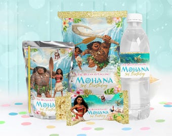 Moana Party Favors Template, Moana Treats Template, Moana Chip Bag label, Moana Bottle Wrapper, Moana Juice Pouch Label, 0046