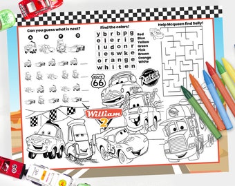 Cars Radiator Spring Activity Placemat, Cars Placemat, Cars Coloring Sheet, Cars Radiator Spring, DIGITAL FILE ONLY 0031