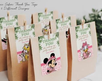 Minnie Pink Safari Thank you tags label, Mouse Safari Party Favors, Digital File Only, 0023