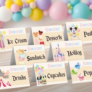 Etiqueta de comida de cumpleaños más feliz, etiqueta de tienda de comida de fiesta mágica, etiqueta de tienda de comida editable de parque temático, etiqueta de comida de Minnie, 0015