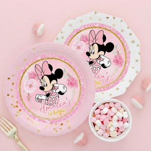 Minnie Pink Geburtstag Platzteller Einsatz, Kreis Label (Digitale Datei) 0022