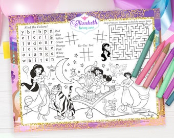 Prinzessin Jasmine Mini Tischset, Prinzessin Jasmine Tischset, Prinzessin Jasmine Malvorlage, NUR DIGITALE DATEI 0021