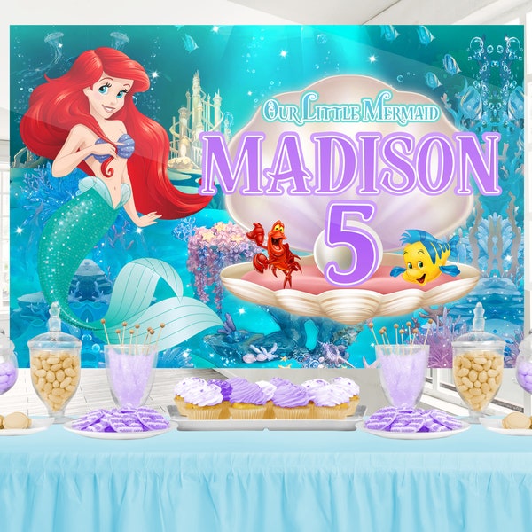 Little Mermaid Ariel Backdrop, Little Mermaid Ariel Banner, Little Mermaid Ariel Printable Backdrop, DIGITAL FILE ONLY 0027