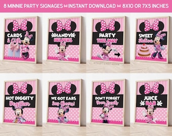 Cartelli per feste rosa di Minnie Mouse, cartellonistica rosa di Minnie Mouse, cartellonistica rosa per feste di Minnie Mouse, DOWNLOAD IMMEDIATO 0038