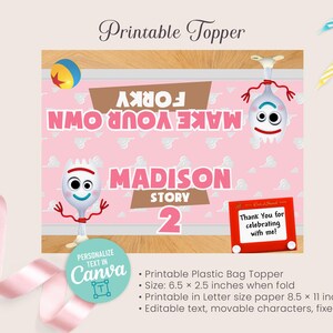 Toy Story Forky Bag Toppers, Make Your Own Forky Party Labels (Digital File) 0033 image 2