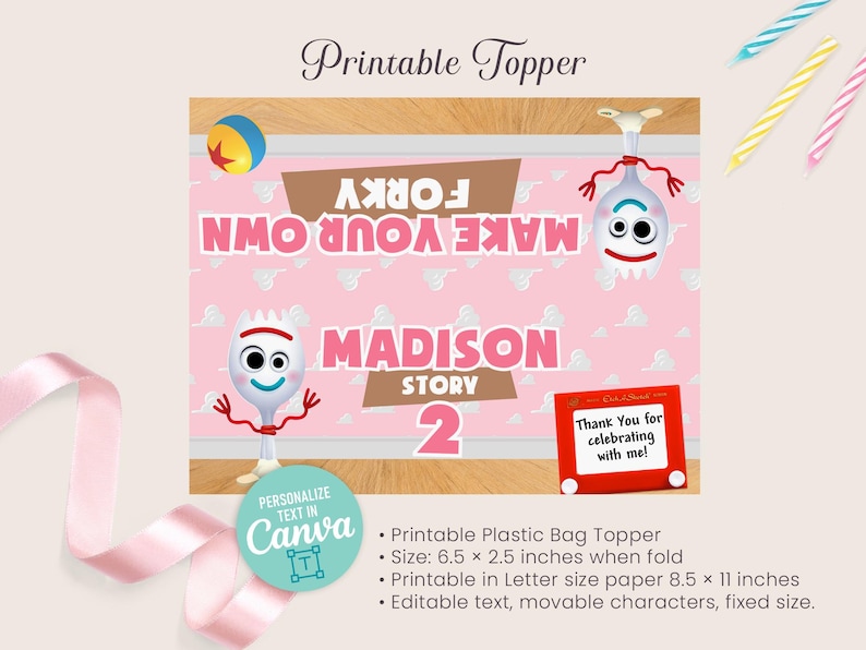 Toy Story Forky Bag Toppers, Make Your Own Forky Party Labels (Digital File) 0033 image 2