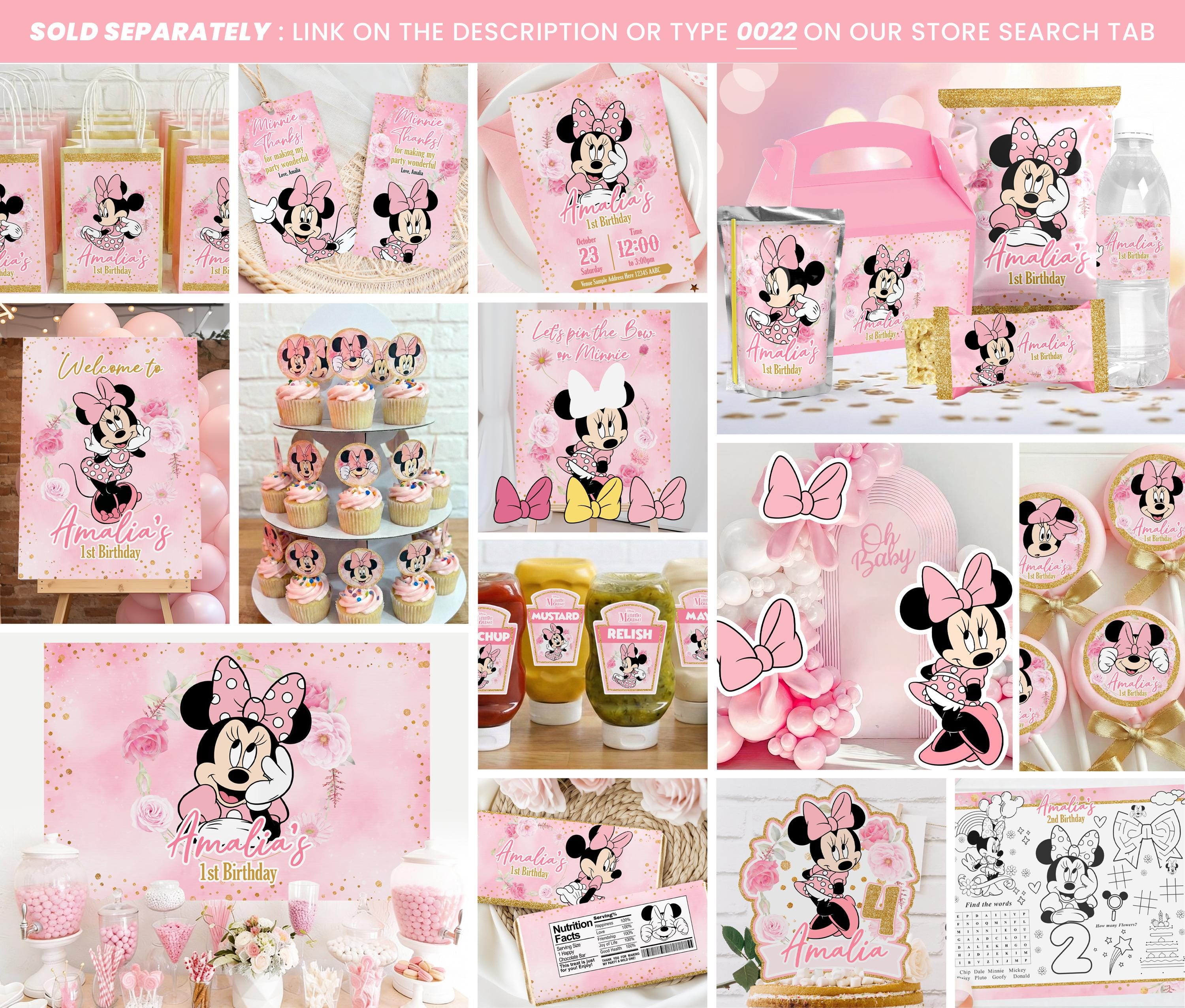 Minnie Pink and Gold Condiments Label, Minnie Party Favors (digital ...
