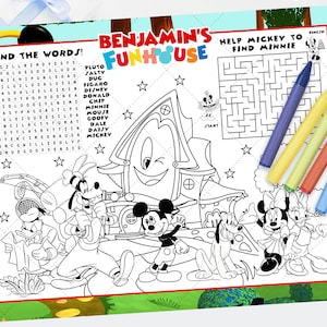 Mouse fun house Activity Placemat, Mouse funhouse Placemat, Mouse fun house Coloring Sheet, DIGITAL FILE ONLY 0029