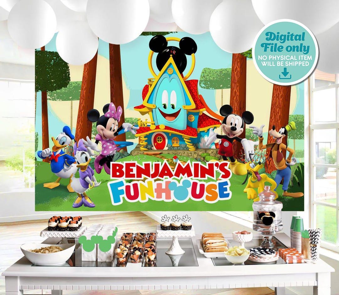 Funhouse Backdrop Mickey Funhouse Birthday Backdrop, Personalized Banner, Digital File ...