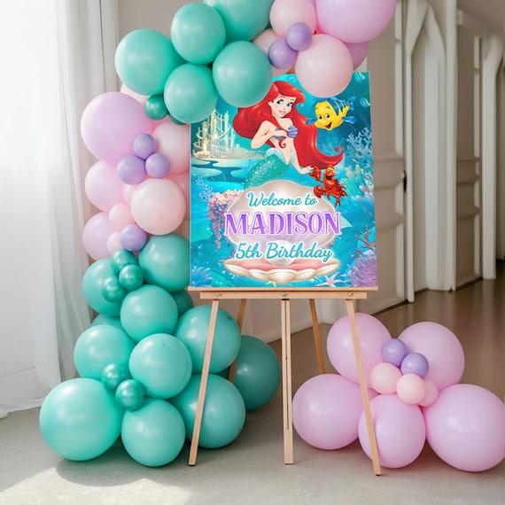 Little Mermaid Ariel Birthday Welcome Sign, Under the Sea Party Decor (Digital File) 0027