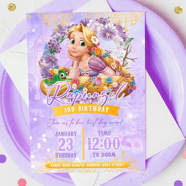 Tangled Rapunzel Invitation, Tangled Rapunzel Digital Invitation, Tangled Rapunzel Printable Invitation, Tangled, DIGITAL FILE ONLY 0034