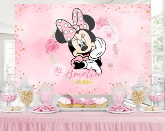 Toile de fond rose Minnie Mouse, bannière rose Minnie Mouse, Minnie Mouse rose, fichier numérique uniquement 0022