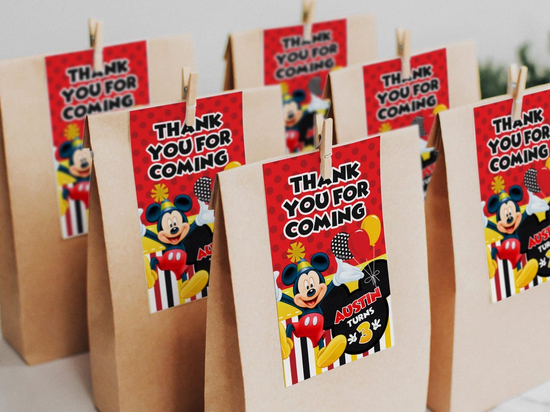Mickey Birthday Party Favors, Mouse Thank You Tags Label, Digital ...
