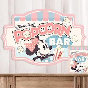 Minnie Popcorn Bar Schild, Main Street Popcorn, Minnie Geburtstag, Dinseyland Party Beschilderung, Dinseyland Partydekoration, 0015