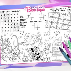 Minnie Mouse Bowtique Activity Placemat, Minnie Mouse Bowtique Placemat, Minnie Mouse Bowtique Coloring Sheet, DIGITAL FILE ONLY 0028