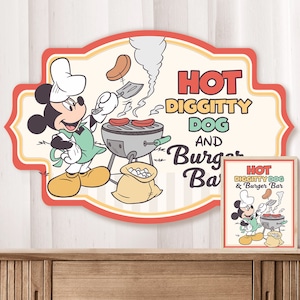 Happiest Birthday hot diggity dog bar, Magical Party signage, Theme Park signage, Mickey party signage, 0015