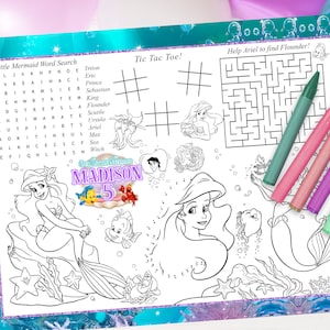 Little Mermaid Ariel Activity Placemat, Little Mermaid Ariel Placemat, Little Mermaid Ariel Coloring Sheet, DIGITAL FILE ONLY 0027