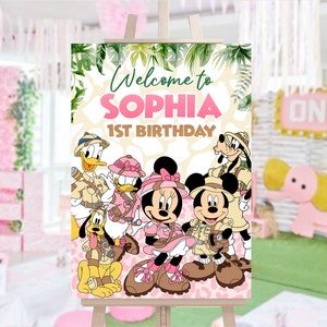 Mouse Safari Pink Welcome Sign, Mouse Safari Pink Welcome Board, Mouse Safari Pink Welcome Banner, DIGITAL FILE ONLY 0023