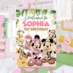 Mouse Safari Pink Welcome Sign, Mouse Safari Pink Welcome Board, Mouse Safari Pink Welcome Banner, DIGITAL FILE ONLY 0023