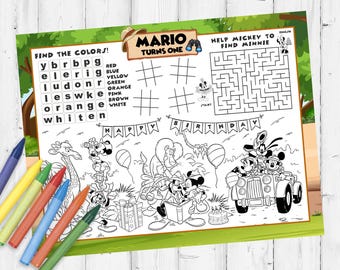 Mouse Safari Birthday Activity Placemat, Mouse Jungle Coloring Sheet (Digital File) 0030
