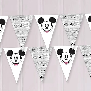Mickey Mouse Black and White Banderitas, Mickey Mouse Black and White Buntings, Mickey Mouse Printable Banderitas, INSTANT DOWNLOAD 0036