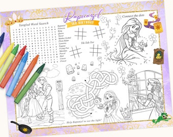 Tangled Rapunzel Activity Placemat, Tangled Rapunzel Placemat, Tangled Rapunzel Coloring Sheet, DIGITAL FILE ONLY 0034