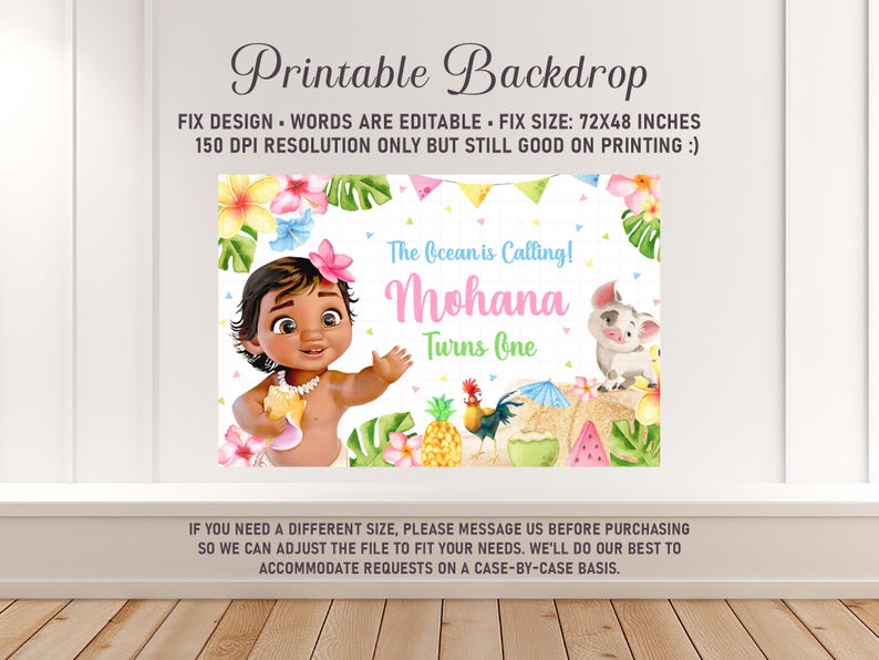 Baby Moana Party Banner, nur bedruckbarer Hintergrund, 0012 Bild 2