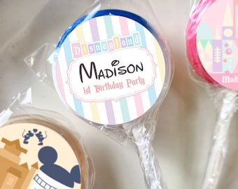 Disneyland Birthday Party Favors, Happiest Birthday Lollipop Circle Label, 0049